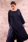 Buy_Doodlage_Navy Bemberg, Silk Round Neck Muga Tunic _at_Aza_Fashions