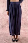 Buy_Doodlage_Navy Bemberg, Georgette, Linen Round Neck Muga Silk Tunic With Pant _Online_at_Aza_Fashions