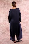 Doodlage_Navy Bemberg, Georgette, Linen Round Neck Muga Silk Tunic With Pant _Online_at_Aza_Fashions