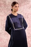 Buy_Doodlage_Navy Bemberg, Silk Embroidery Split V-, Round Muga Kurta _Online_at_Aza_Fashions