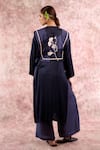 Doodlage_Navy Bemberg, Silk Embroidery Split V-, Round Muga Kurta _Online_at_Aza_Fashions