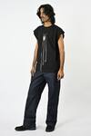 Huemn_Black Cotton, Jersey Embroidery, Beads Fringed Hand Canine T-shirt _Online_at_Aza_Fashions