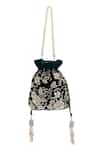 Nazaakat By Samara Singh Green Embroidery, Zari, Tassels, Beads Maharani Hand Potli Bag Online at Aza Fashions Nazaakat By Samara Singh_Green Embroidery, Zari, Tassels, Beads Maharani Hand Potli Bag _Online_at_Aza_Fashions