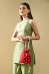 Buy_Nazaakat By Samara Singh_Red Embroidery, Zari, Beads, Tassels Myra Hand Potli Bag _Online_at_Aza_Fashions