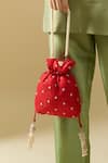 Nazaakat By Samara Singh_Red Embroidery, Zari, Beads, Tassels Myra Hand Potli Bag _at_Aza_Fashions