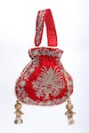 Buy_Nazaakat By Samara Singh_Red Embroidery, Zari, Pearls, Tassels Raas Velvet Silk Potli Bag _Online_at_Aza_Fashions
