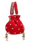 Shop_Nazaakat By Samara Singh_Red Embroidery, Zari, Pearls, Tassels Raas Velvet Silk Potli Bag _at_Aza_Fashions