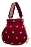Shop Nazaakat By Samara Singh Maroon Embroidery, Zari, Beads, Tassels Raas Velvet Silk Potli Bag at Aza Fashions Shop_Nazaakat By Samara Singh_Maroon Embroidery, Zari, Beads, Tassels Raas Velvet Silk Potli Bag _at_Aza_Fashions