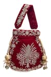 Shop Nazaakat By Samara Singh Maroon Embroidery, Zari, Beads, Tassels Raas Velvet Silk Potli Bag Online at Aza Fashions Shop_Nazaakat By Samara Singh_Maroon Embroidery, Zari, Beads, Tassels Raas Velvet Silk Potli Bag _Online_at_Aza_Fashions