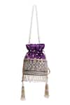 Shop_Nazaakat By Samara Singh_Purple Embroidery, Zari, Beads, Pearls, Tassels Gulab Hand Velvet Potli Bag _at_Aza_Fashions