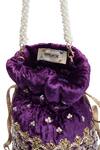 Shop_Nazaakat By Samara Singh_Purple Embroidery, Zari, Beads, Pearls, Tassels Gulab Hand Velvet Potli Bag _Online_at_Aza_Fashions