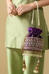 Buy_Nazaakat By Samara Singh_Purple Embroidery, Zari, Beads, Pearls, Tassels Gulab Hand Velvet Potli Bag _at_Aza_Fashions