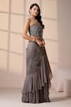 Shop_Chaashni By Maansi And Ketan_Gray Georgette, Net Sequins, Pre-draped Lehenga Saree With Embroidered Blouse _Online_at_Aza_Fashions