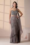 Buy_Chaashni By Maansi And Ketan_Gray Georgette, Net Sequins, Pre-draped Lehenga Saree With Embroidered Blouse _at_Aza_Fashions