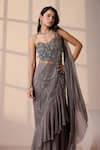 Buy_Chaashni By Maansi And Ketan_Gray Georgette, Net Sequins, Pre-draped Lehenga Saree With Embroidered Blouse 