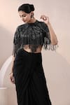 Buy Chaashni By Maansi And Ketan Black Lycra, Net Sequins, Beads, Embroidered Cape And Draped Dhoti Pant Set Buy_Chaashni By Maansi And Ketan_Black Lycra, Net Sequins, Beads, Embroidered Cape And Draped Dhoti Pant Set