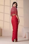Chaashni By Maansi And Ketan_Red Lycra Sequins, Beads, Pearls, Embroidered Cape And Draped Dhoti Pant Set _Online_at_Aza_Fashions