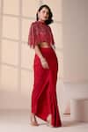 Buy_Chaashni By Maansi And Ketan_Red Lycra Sequins, Beads, Pearls, Embroidered Cape And Draped Dhoti Pant Set _Online_at_Aza_Fashions