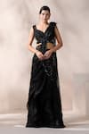 Buy_Chaashni By Maansi And Ketan_Black Net, Organza Beads, Crystals, Embellished Pre-draped Saree With Blouse _at_Aza_Fashions