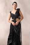 Buy_Chaashni By Maansi And Ketan_Black Net, Organza Beads, Crystals, Embellished Pre-draped Saree With Blouse 