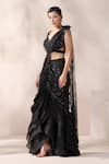 Shop_Chaashni By Maansi And Ketan_Black Net, Organza Beads, Crystals, Embellished Pre-draped Saree With Blouse 