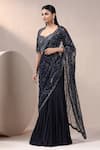 Shop_Chaashni By Maansi And Ketan_Navy Net, Crepe Sequins, Beads, Pre-draped Lehenga Saree With Embroidered Blouse _Online_at_Aza_Fashions
