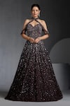 Buy_Chaashni By Maansi And Ketan_Brown Net Sequins, Pearls, Stones, Crystals Embroidered Flared Gown With Choker _at_Aza_Fashions