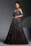 Buy_Chaashni By Maansi And Ketan_Brown Net Sequins, Pearls, Stones, Crystals Embroidered Flared Gown With Choker _Online_at_Aza_Fashions