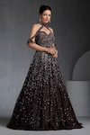 Shop_Chaashni By Maansi And Ketan_Brown Net Sequins, Pearls, Stones, Crystals Embroidered Flared Gown With Choker _Online_at_Aza_Fashions