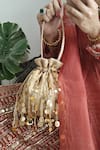 Plode_Gold Sequins, Beads, Tassels Mirror Drop Potli Bag _Online_at_Aza_Fashions