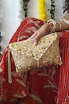 Buy_Plode_Gold Sequins, Beads, Tassels Lifafa Embellished Envelope Clutch _at_Aza_Fashions