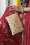 Shop_Plode_Gold Sequins, Beads, Tassels Lifafa Embellished Envelope Clutch _at_Aza_Fashions
