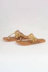 Shop_Sandalwali_Brown Chains, Beads, Lace Naira Coin Strap Vegan Sandals _at_Aza_Fashions