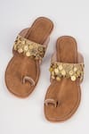 Buy_Sandalwali_Brown Chains, Beads, Lace Naira Coin Strap Vegan Sandals _at_Aza_Fashions