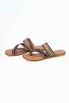 Sandalwali_Brown Metallic Thread Inca Handcrafted Leather Sandals _Online_at_Aza_Fashions