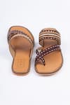 Shop_Sandalwali_Brown Metallic Thread Inca Handcrafted Leather Sandals _at_Aza_Fashions