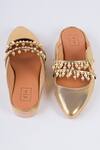 Shop_Sandalwali_Gold Beads, Pearls Fatima Tassel Flat Mule Sandals _at_Aza_Fashions