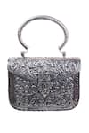 Nazaakat By Samara Singh Silver Floral Embossed Brass Clutch With Handle Online at Aza Fashions Nazaakat By Samara Singh_Silver Floral Embossed Brass Clutch With Handle _Online_at_Aza_Fashions