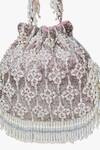 Buy_Nazaakat By Samara Singh_Pink Beads, Tassels Beaded Floral Pattern Potli Bag _Online