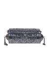 Shop_Nazaakat By Samara Singh_Silver Tassels Floral Embossed Metal Clutch Bag _Online_at_Aza_Fashions