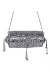 Nazaakat By Samara Singh Silver Tassels Floral Embossed Metal Clutch Bag Online at Aza Fashions Nazaakat By Samara Singh_Silver Tassels Floral Embossed Metal Clutch Bag _Online_at_Aza_Fashions