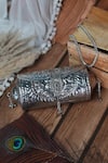 Nazaakat By Samara Singh Silver Tassels Floral Embossed Metal Clutch Bag Online Nazaakat By Samara Singh_Silver Tassels Floral Embossed Metal Clutch Bag _Online