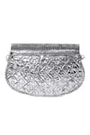 Shop_Nazaakat By Samara Singh_Silver Floral Embossed Metal Clutch With Handle _at_Aza_Fashions