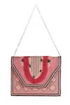 Shop Nazaakat By Samara Singh Pink Beads, Fringe Geometric Beaded Boho Bag at Aza Fashions Shop_Nazaakat By Samara Singh_Pink Beads, Fringe Geometric Beaded Boho Bag _at_Aza_Fashions