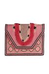 Shop Nazaakat By Samara Singh Pink Beads, Fringe Geometric Beaded Boho Bag Online at Aza Fashions Shop_Nazaakat By Samara Singh_Pink Beads, Fringe Geometric Beaded Boho Bag _Online_at_Aza_Fashions