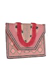 Nazaakat By Samara Singh Pink Beads, Fringe Geometric Beaded Boho Bag at Aza Fashions Nazaakat By Samara Singh_Pink Beads, Fringe Geometric Beaded Boho Bag _at_Aza_Fashions