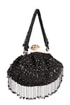 Shop_Nazaakat By Samara Singh_Black Sequins, Beads, Tassels Beaded Fringe Batua Bag With Handle _Online_at_Aza_Fashions