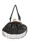 Shop_Nazaakat By Samara Singh_Black Sequins, Beads, Tassels Beaded Fringe Batua Bag With Handle _at_Aza_Fashions