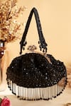 Buy_Nazaakat By Samara Singh_Black Sequins, Beads, Tassels Beaded Fringe Batua Bag With Handle _at_Aza_Fashions