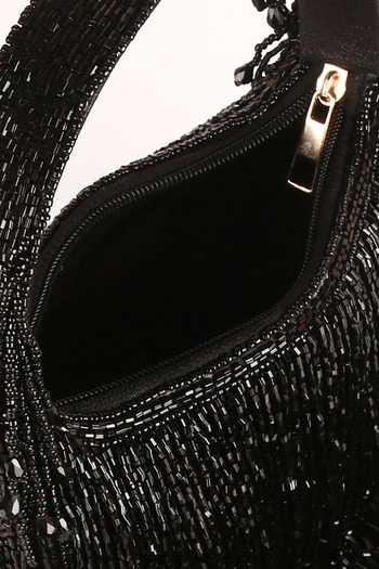 Buy_Nazaakat By Samara Singh_Black Beads, Fringe Beaded Clutch Bag _Online_at_Aza_Fashions